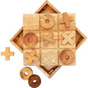 Wooden Tic Tac Toe Game Brain Teaser Puzzles for Adults & Unique Gifts for Kids